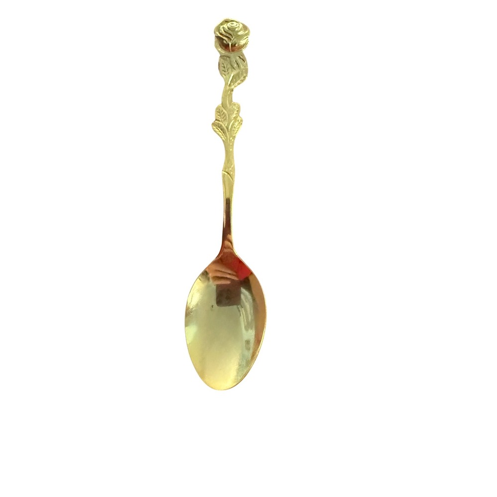 Vintage Gold Tone Rose Flower Spoon Stainless Steel Japan HIO Floral Tea Spoon